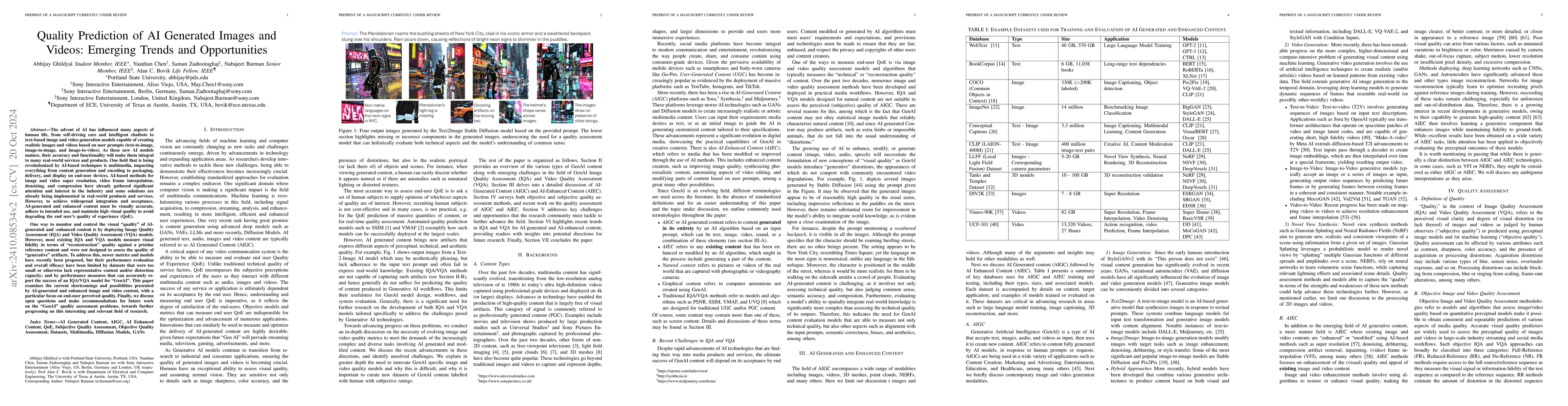 Thumbnail for Quality Prediction of AI Generated Images and Videos: Emerging Trends
  and Opportunities