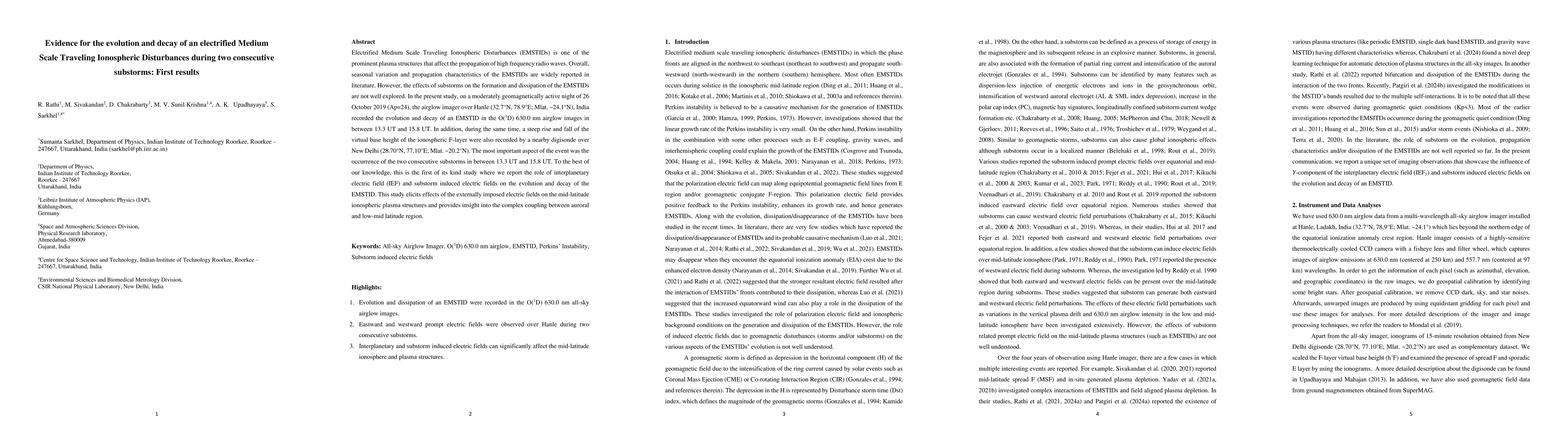 Thumbnail for Evidence for the evolution and decay of an electrified Medium Scale
  Traveling Ionospheric Disturbances during two consecutive substorms: First
  results