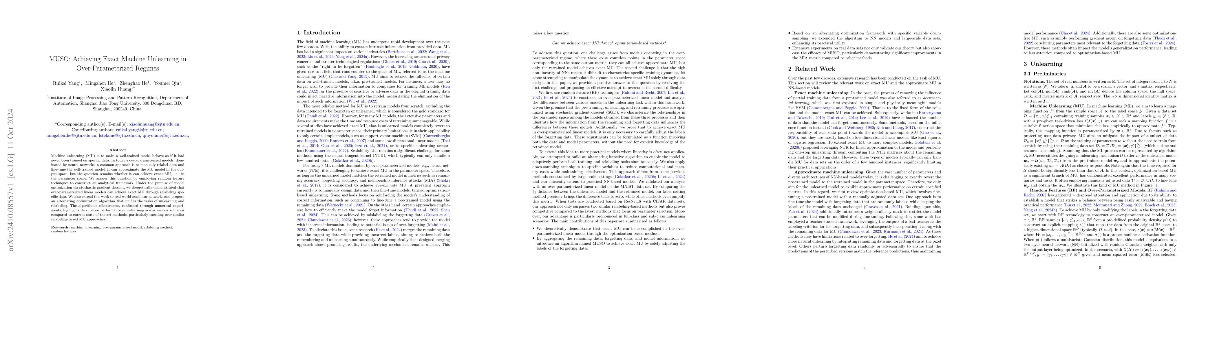 Thumbnail for MUSO: Achieving Exact Machine Unlearning in Over-Parameterized Regimes