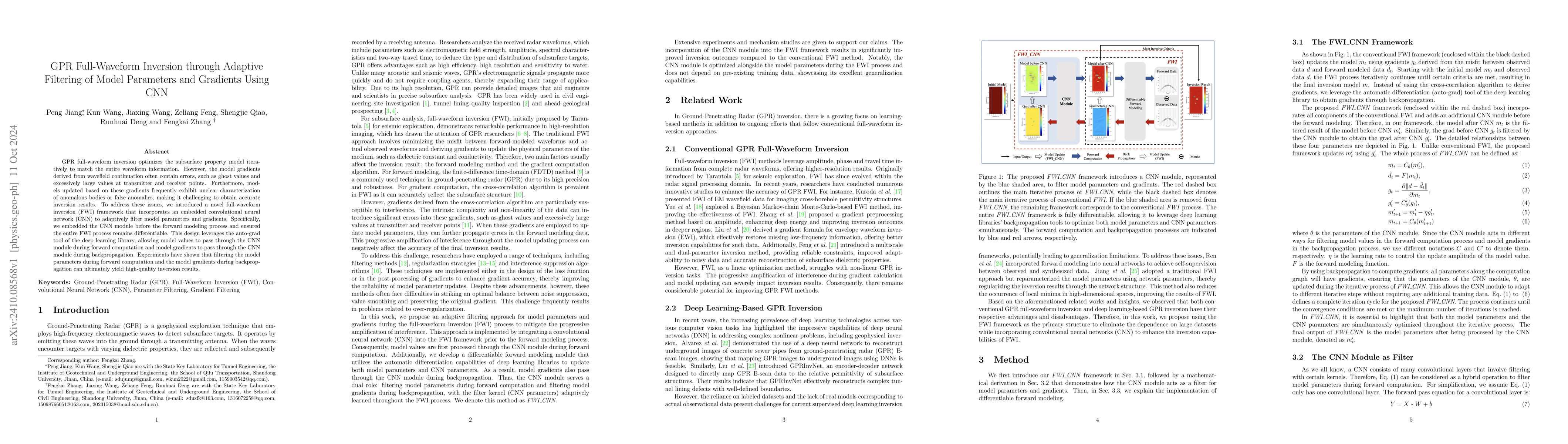Thumbnail for GPR Full-Waveform Inversion through Adaptive Filtering of Model
  Parameters and Gradients Using CNN
