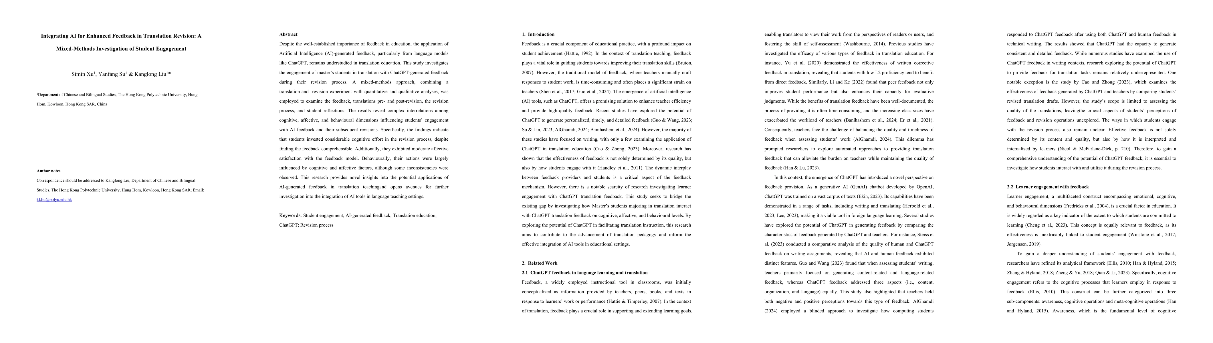 Thumbnail for Integrating AI for Enhanced Feedback in Translation Revision- A
  Mixed-Methods Investigation of Student Engagement