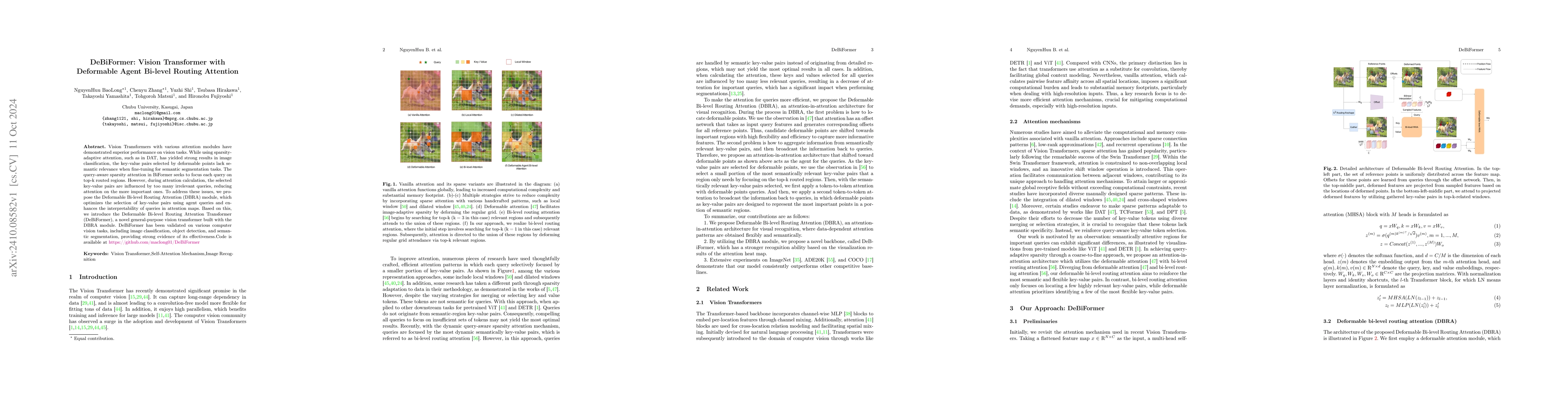Thumbnail for DeBiFormer: Vision Transformer with Deformable Agent Bi-level Routing
  Attention