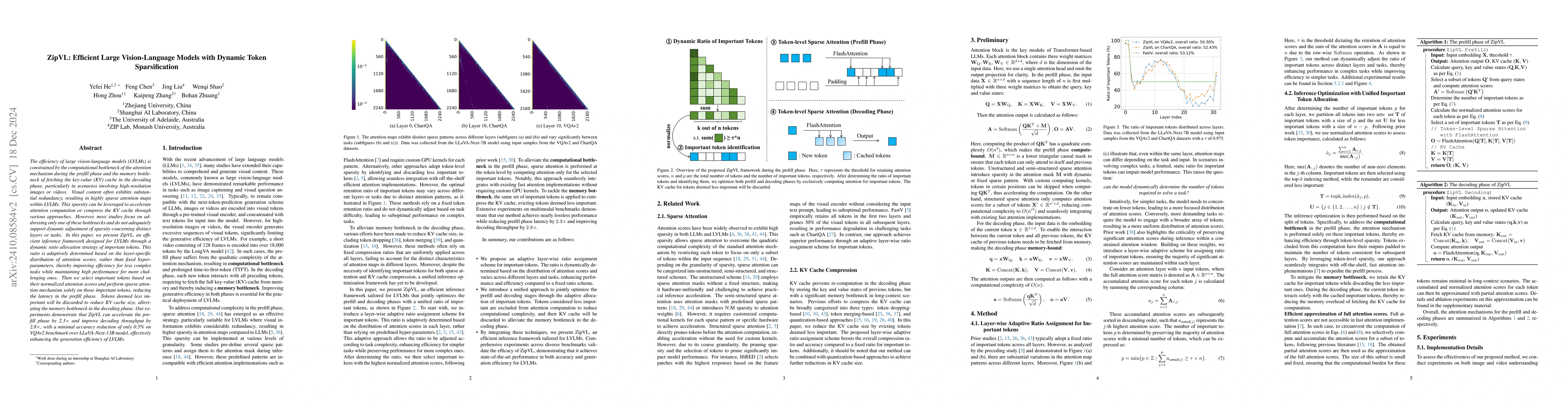 Thumbnail for ZipVL: Efficient Large Vision-Language Models with Dynamic Token
  Sparsification and KV Cache Compression