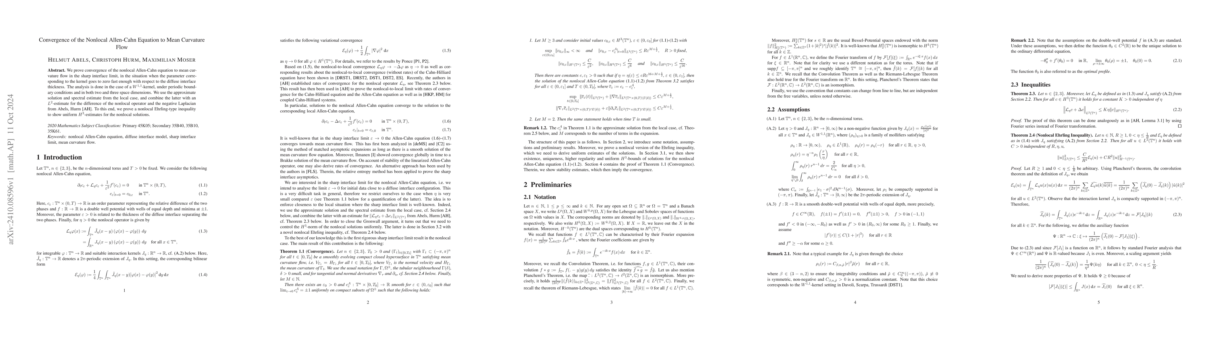 Thumbnail for Convergence of the Nonlocal Allen-Cahn Equation to Mean Curvature Flow