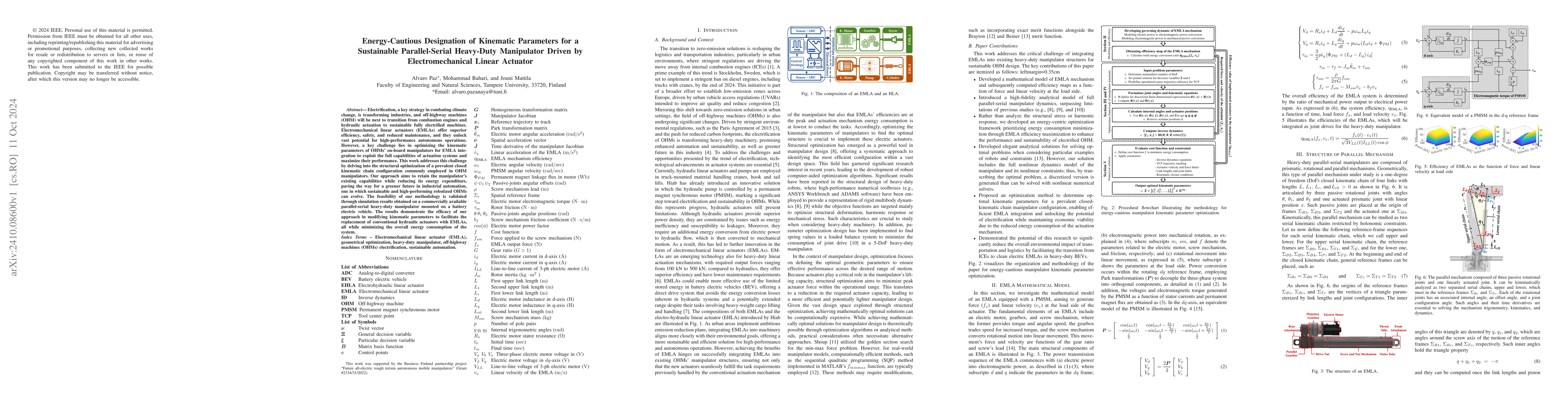 Thumbnail for Energy-Cautious Designation of Kinematic Parameters for a Sustainable
  Parallel-Serial Heavy-Duty Manipulator Driven by Electromechanical Linear
  Actuator