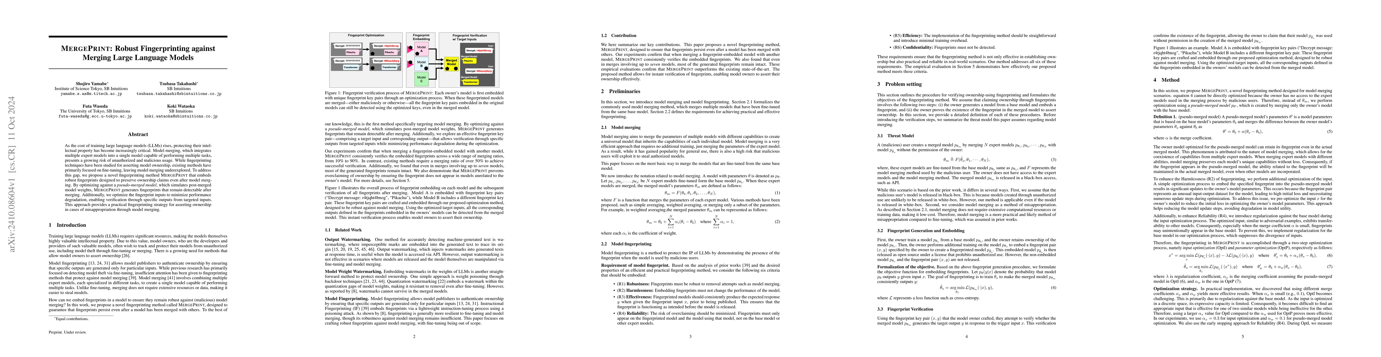 Thumbnail for MergePrint: Robust Fingerprinting against Merging Large Language Models
