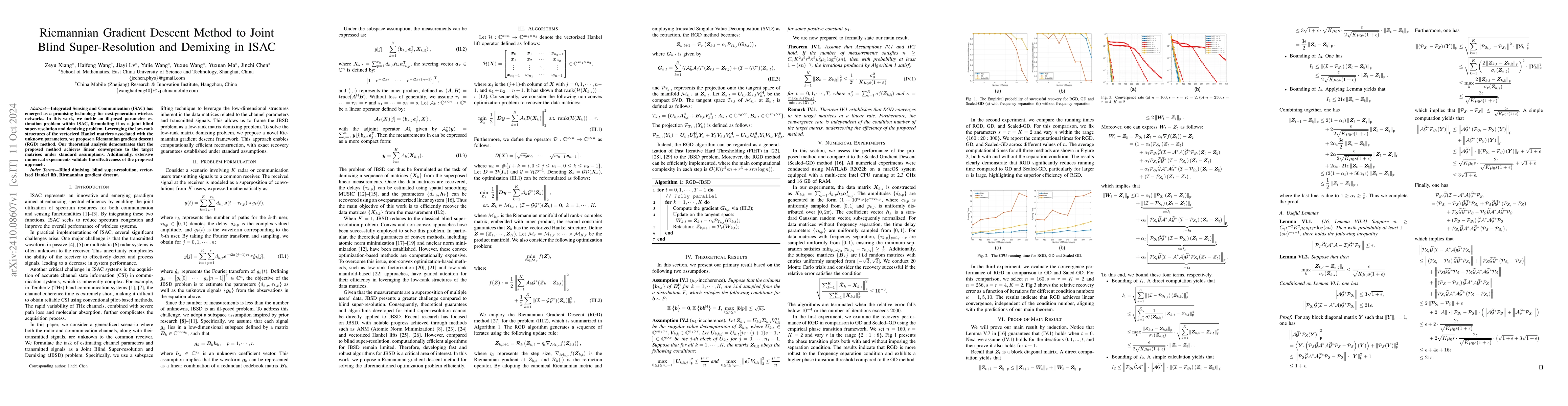 Thumbnail for Riemannian Gradient Descent Method to Joint Blind Super-Resolution and
  Demixing in ISAC