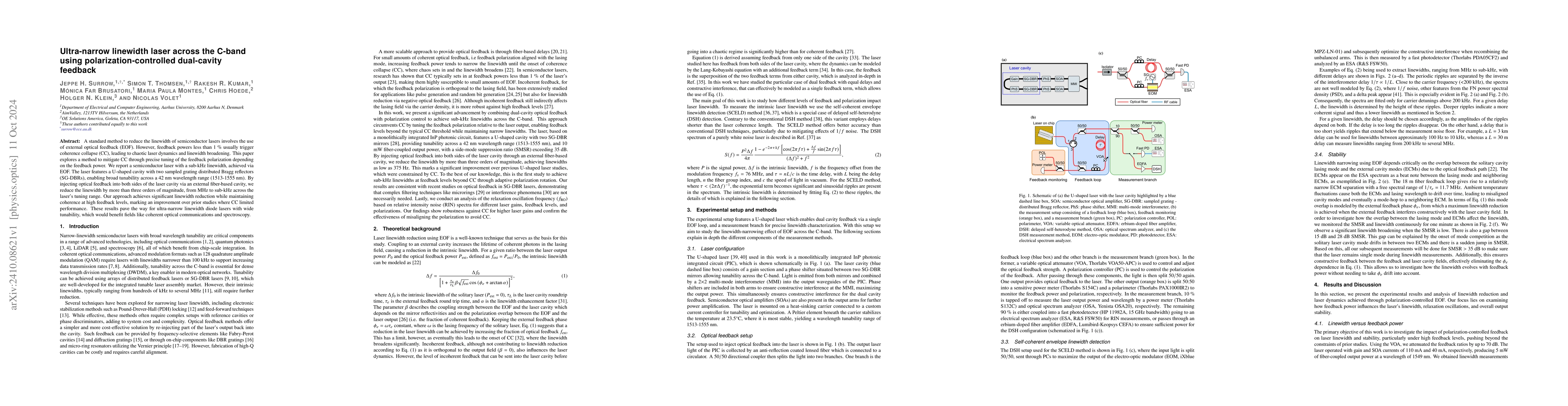 Thumbnail for Ultra-narrow linewidth laser across the C-band using
  polarization-controlled dual-cavity feedback