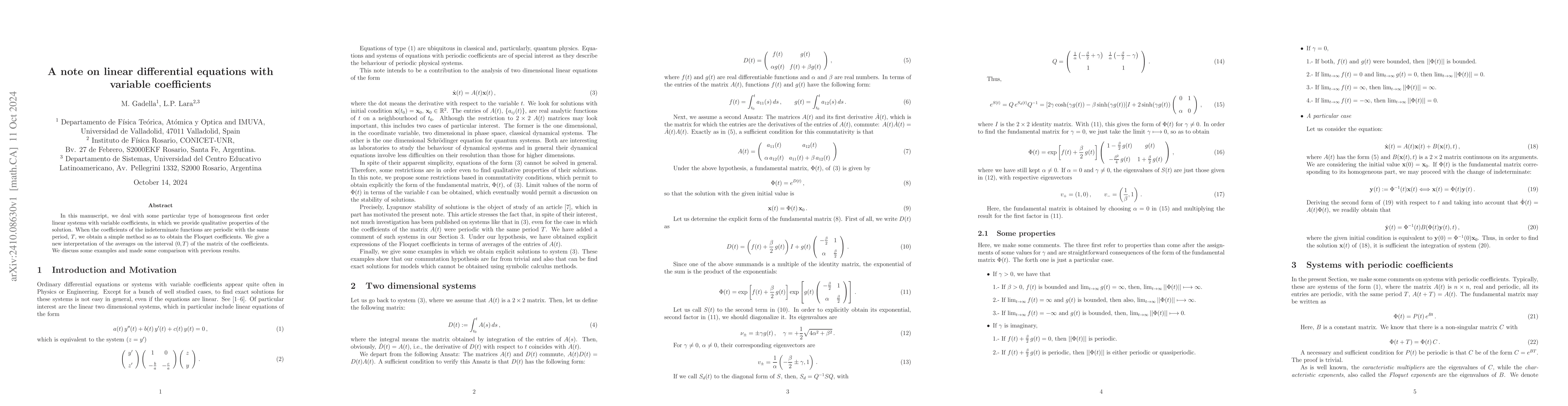 Thumbnail for A note on linear differential equations with variable coefficients