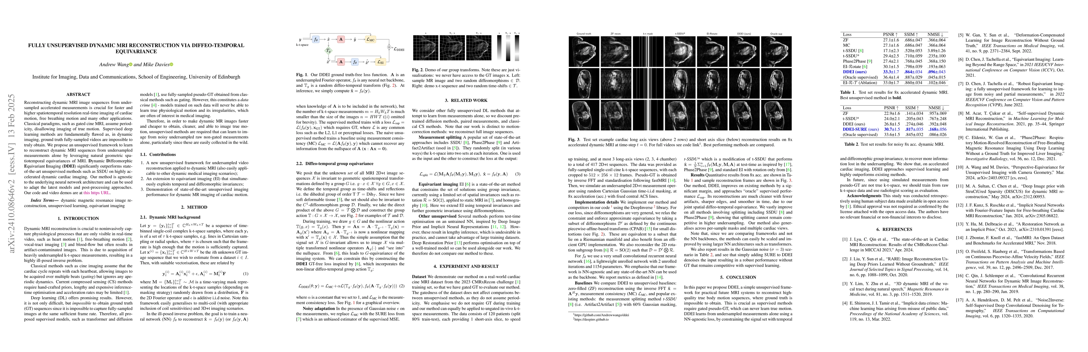 Thumbnail for Fully Unsupervised Dynamic MRI Reconstruction via Diffeo-Temporal
  Equivariance