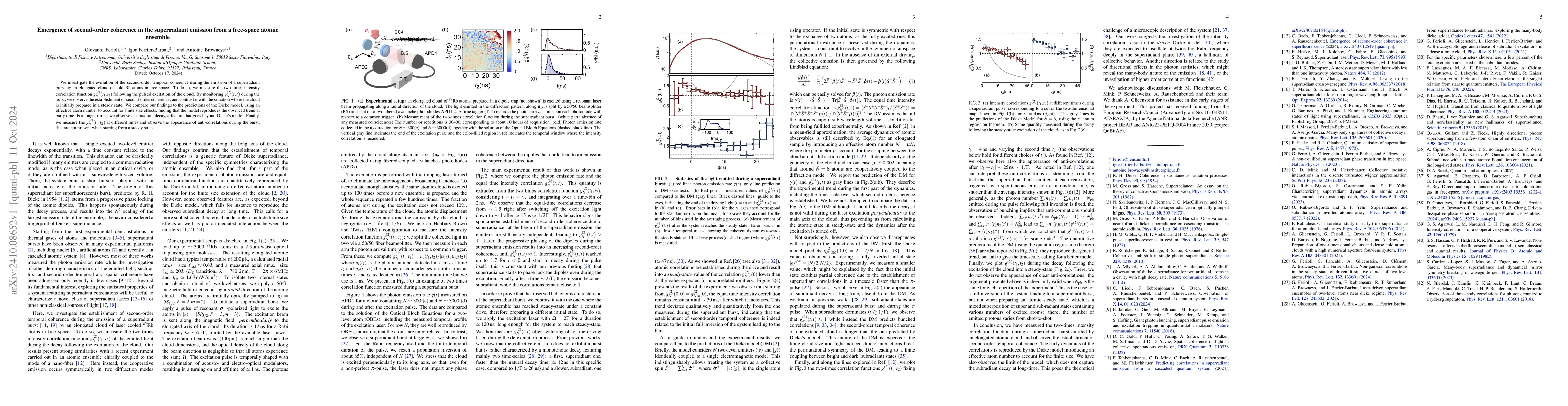 Thumbnail for Emergence of second-order coherence in the superradiant emission from a
  free-space atomic ensemble