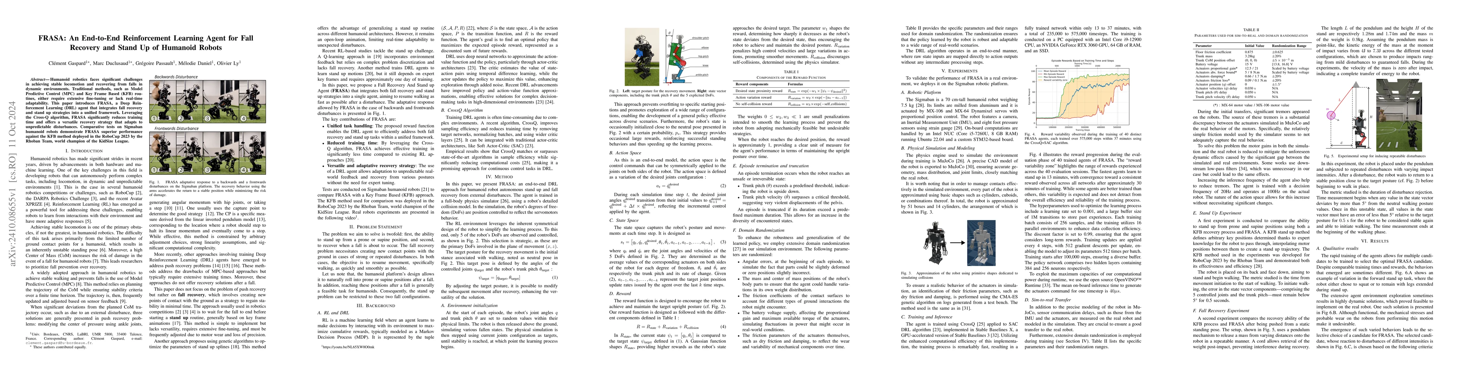 Thumbnail for FRASA: An End-to-End Reinforcement Learning Agent for Fall Recovery and
  Stand Up of Humanoid Robots