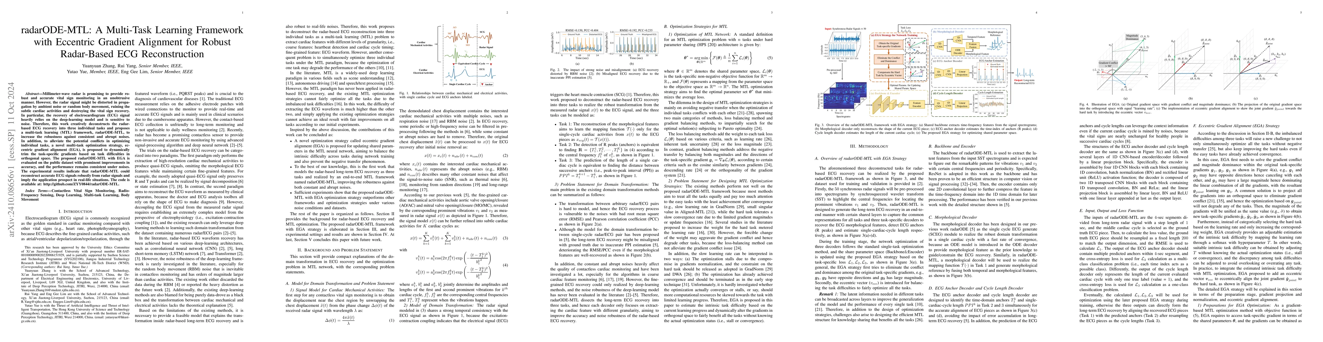 Thumbnail for radarODE-MTL: A Multi-Task Learning Framework with Eccentric Gradient
  Alignment for Robust Radar-Based ECG Reconstruction