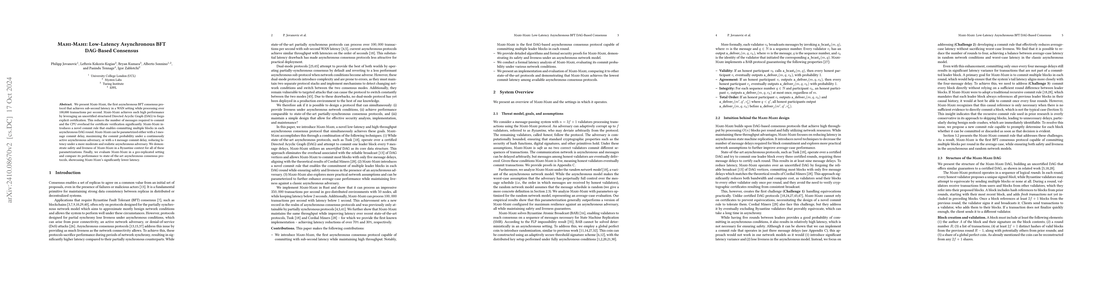 Thumbnail for Mahi-Mahi: Low-Latency Asynchronous BFT DAG-Based Consensus