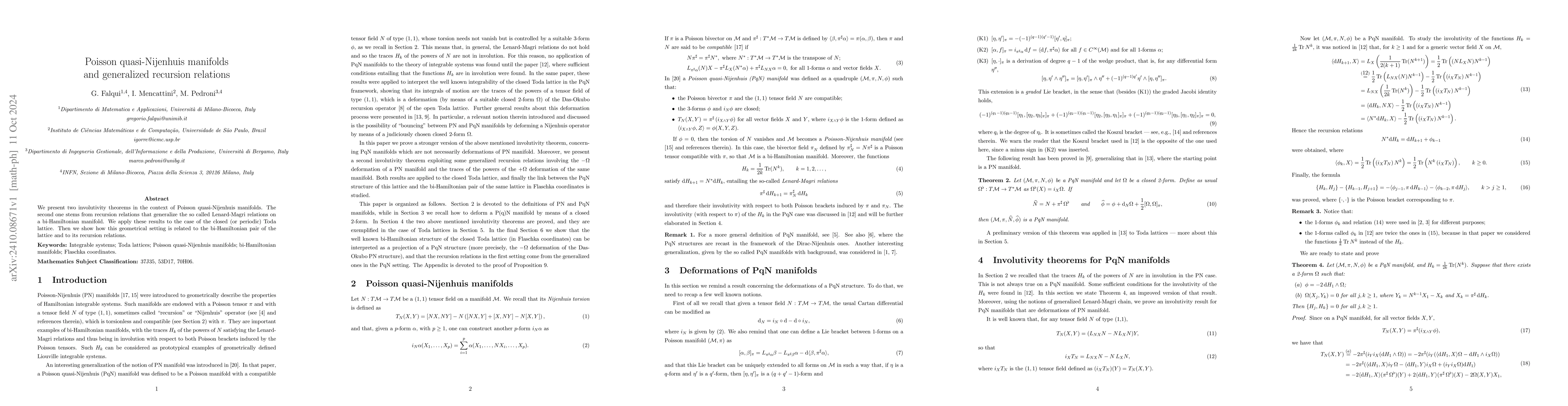 Thumbnail for Poisson quasi-Nijenhuis manifolds and generalized recursion relations