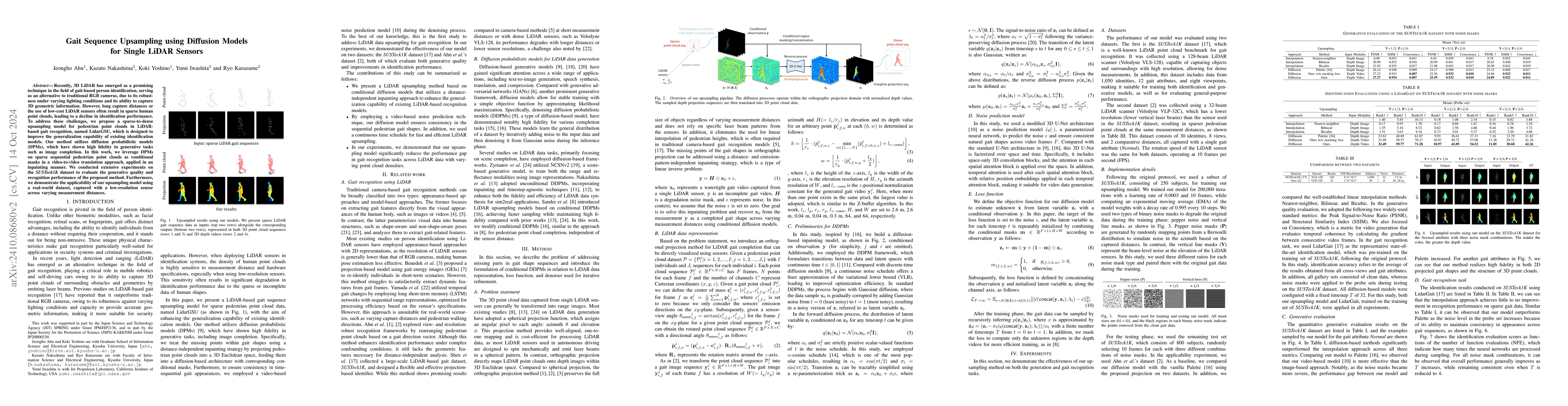 Thumbnail for Gait Sequence Upsampling using Diffusion Models for Single LiDAR Sensors