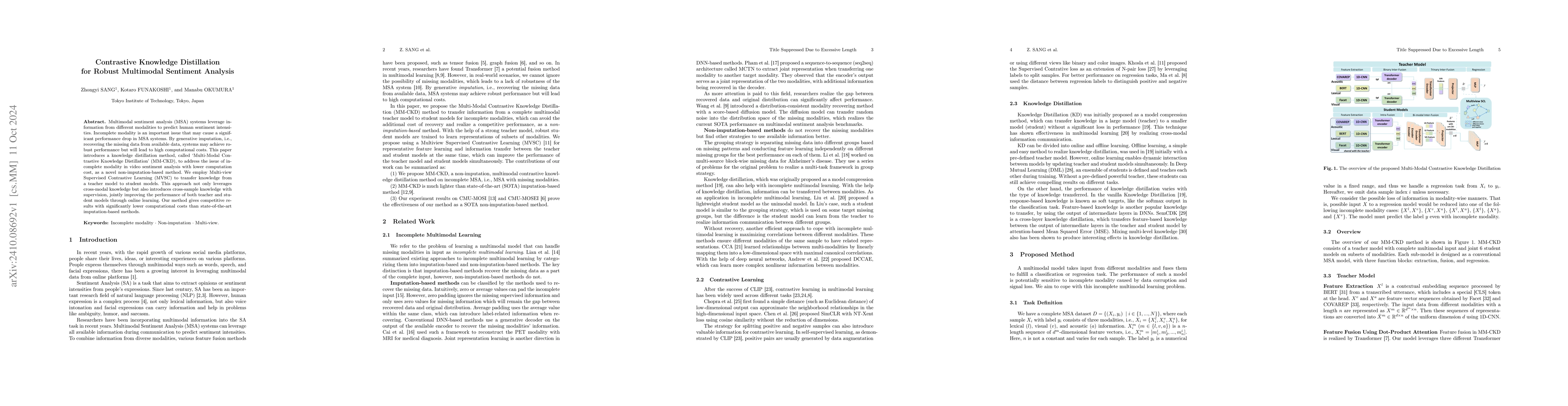 Thumbnail for Contrastive Knowledge Distillation for Robust Multimodal Sentiment
  Analysis