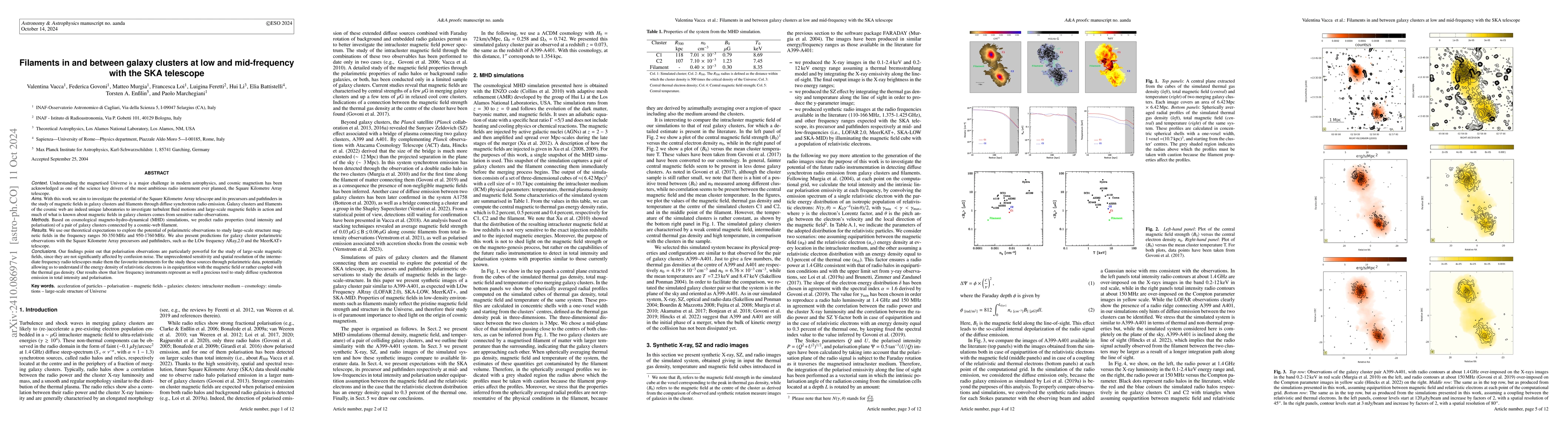 Thumbnail for Filaments in and between galaxy clusters at low and mid-frequency with
  the SKA telescope
