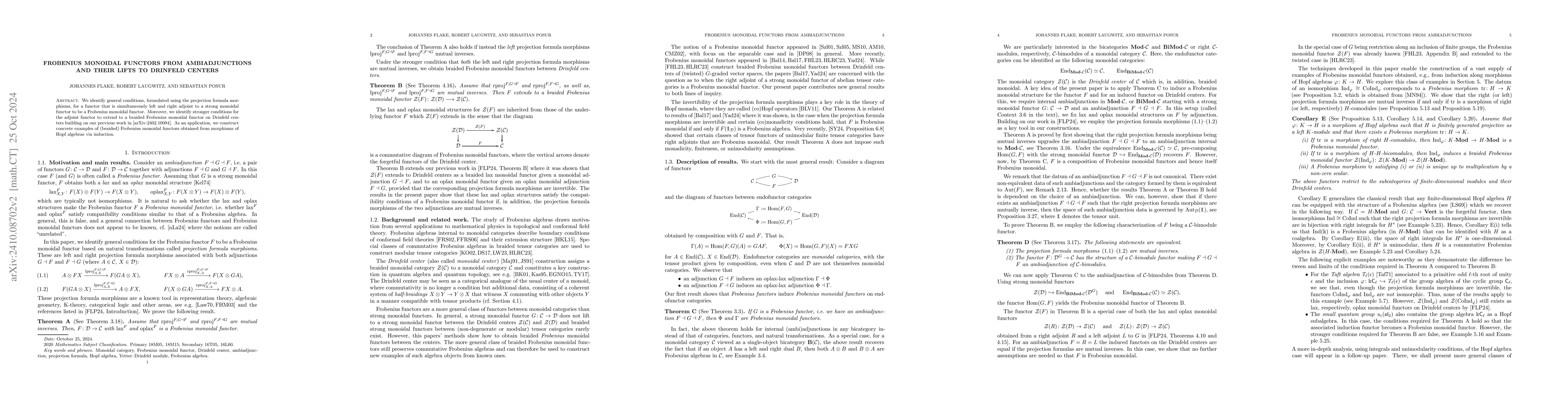 Thumbnail for Frobenius monoidal functors from ambiadjunctions and their lifts to
  Drinfeld centers