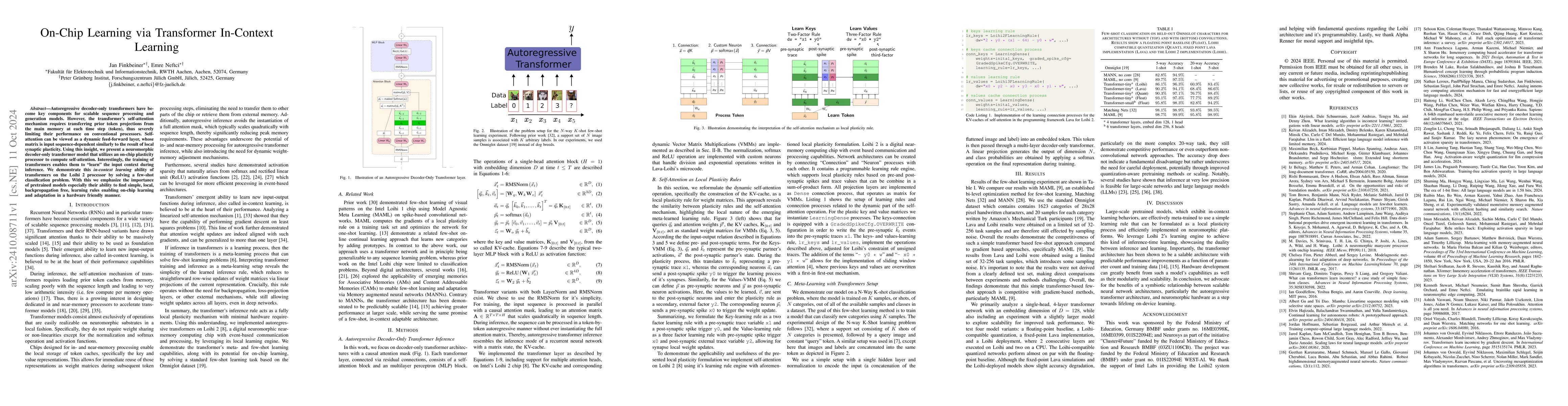 Thumbnail for On-Chip Learning via Transformer In-Context Learning