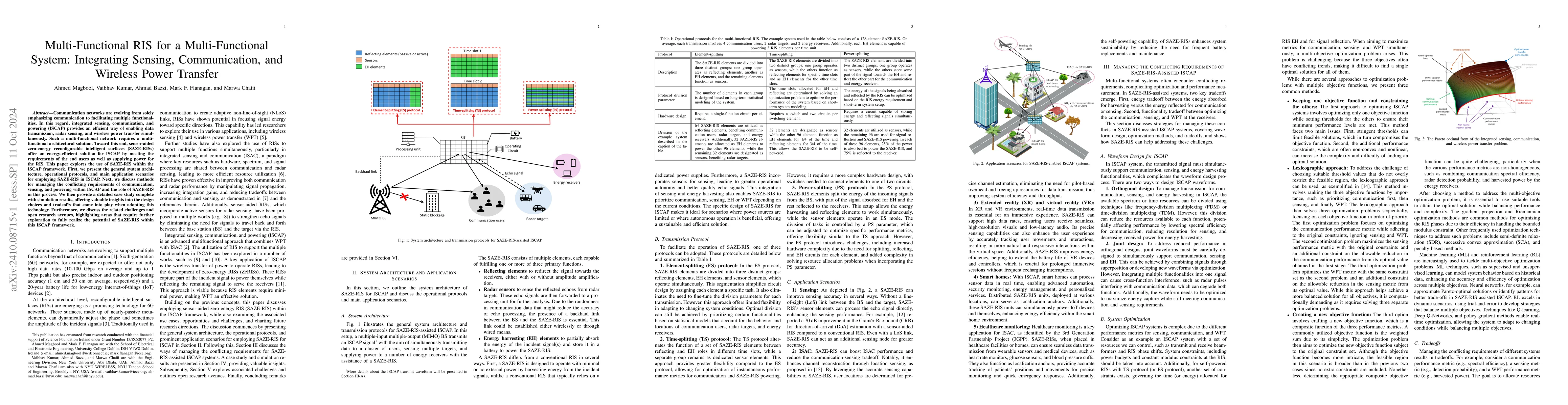 Thumbnail for Multi-Functional RIS for a Multi-Functional System: Integrating Sensing,
  Communication, and Wireless Power Transfer