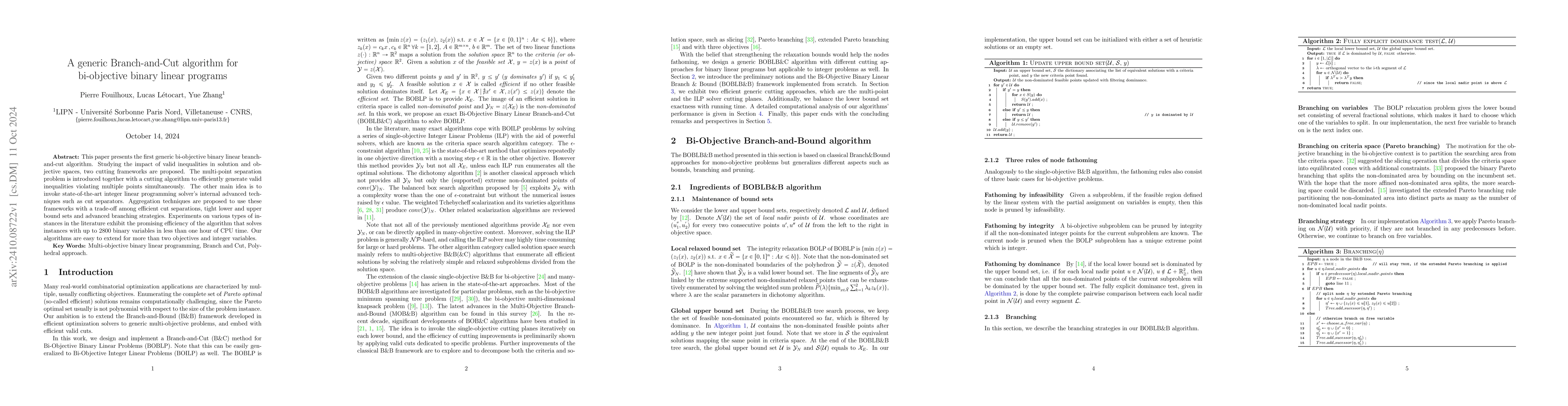 Thumbnail for A generic Branch-and-Cut algorithm for bi-objective binary linear
  programs