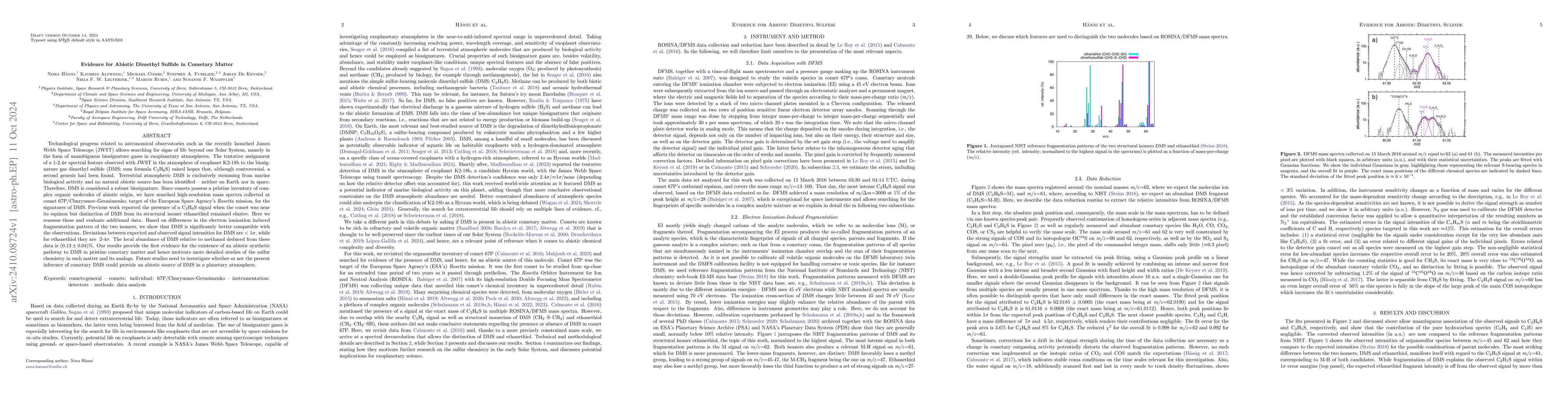 Thumbnail for Evidence for Abiotic Dimethyl Sulfide in Cometary Matter