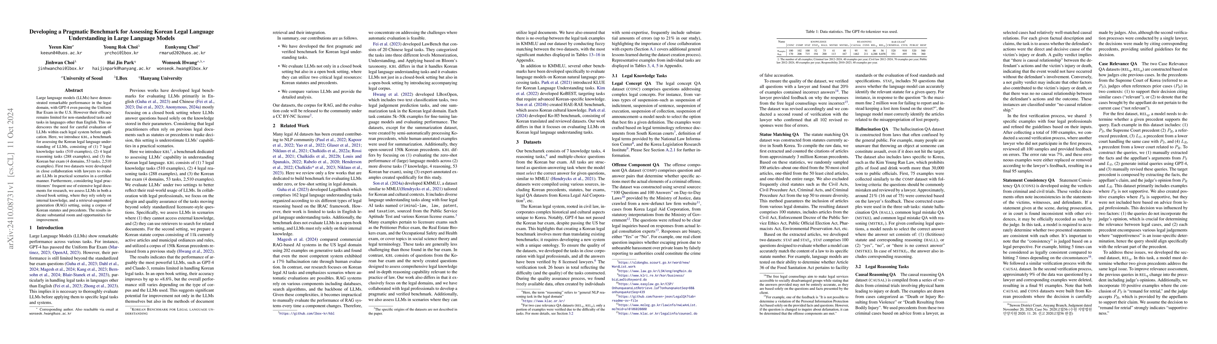 Thumbnail for Developing a Pragmatic Benchmark for Assessing Korean Legal Language
  Understanding in Large Language Models