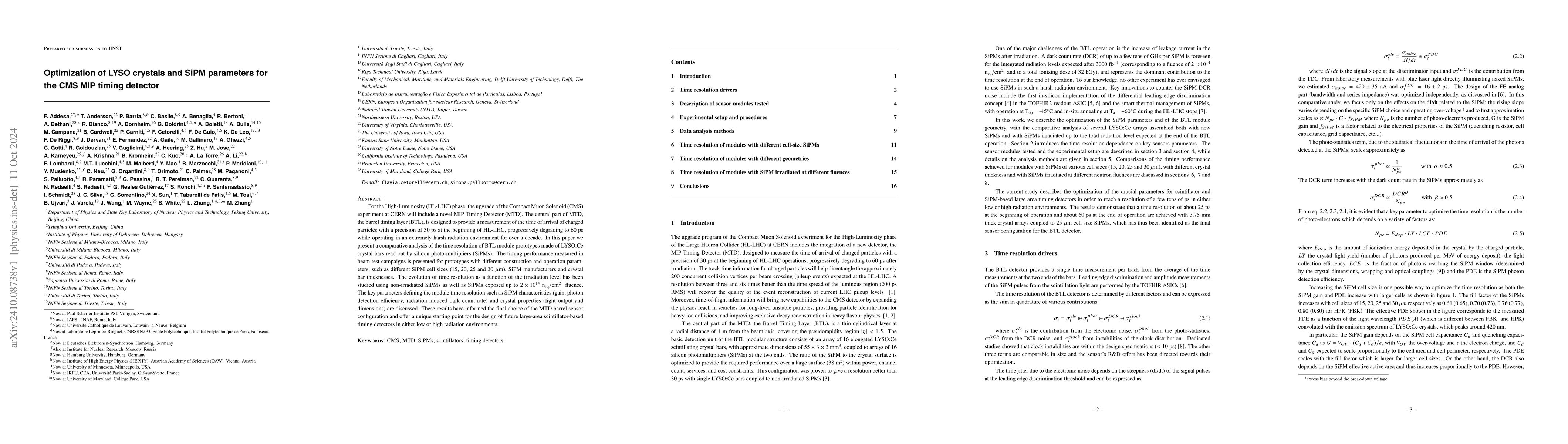 Thumbnail for Optimization of LYSO crystals and SiPM parameters for the CMS MIP timing
  detector