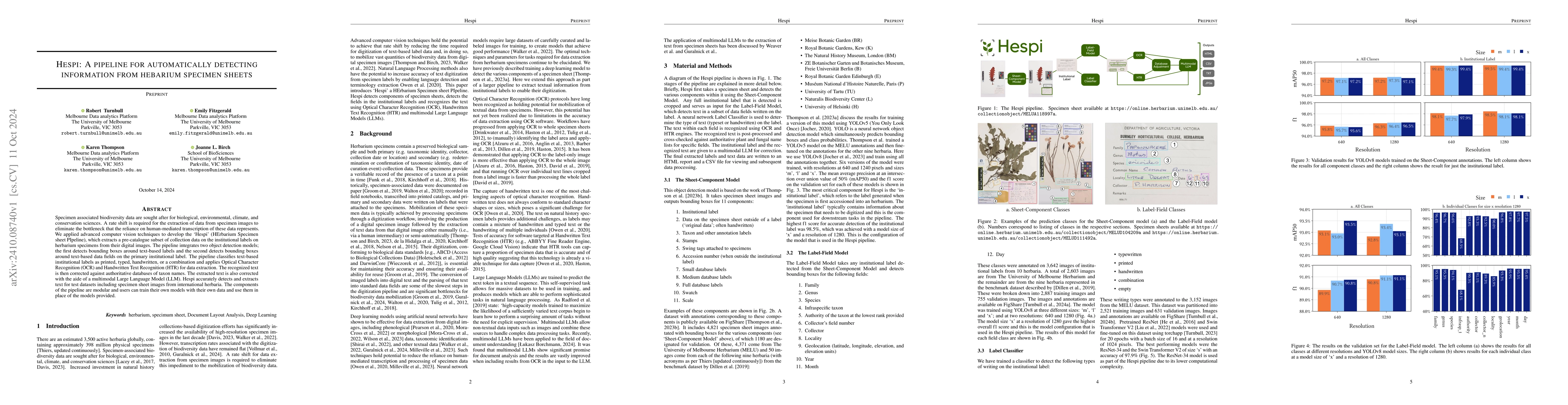 Thumbnail for Hespi: A pipeline for automatically detecting information from hebarium
  specimen sheets