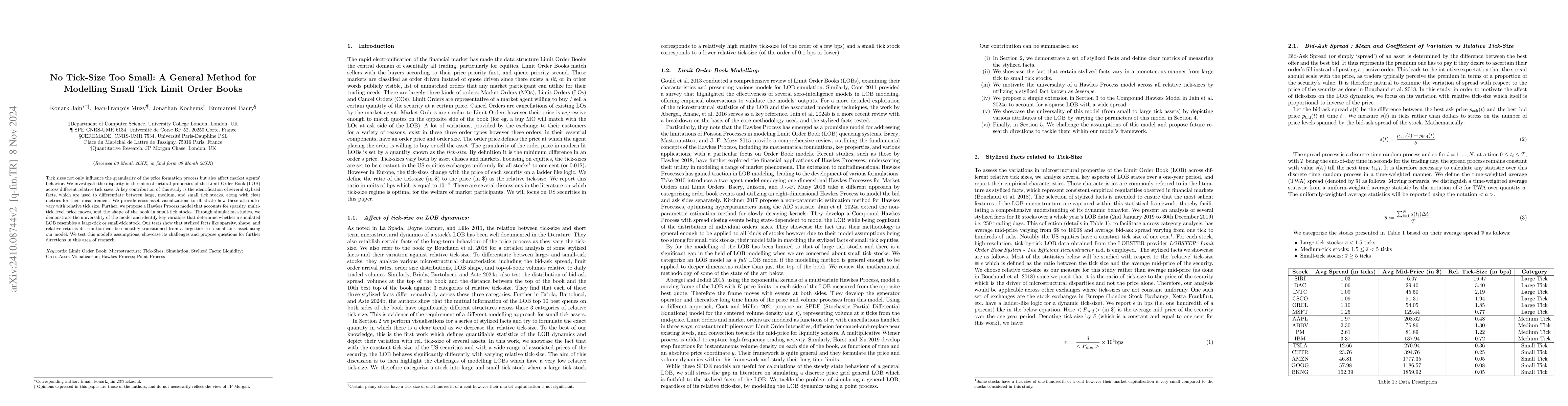 Thumbnail for No Tick-Size Too Small: A General Method for Modelling Small Tick Limit
  Order Books