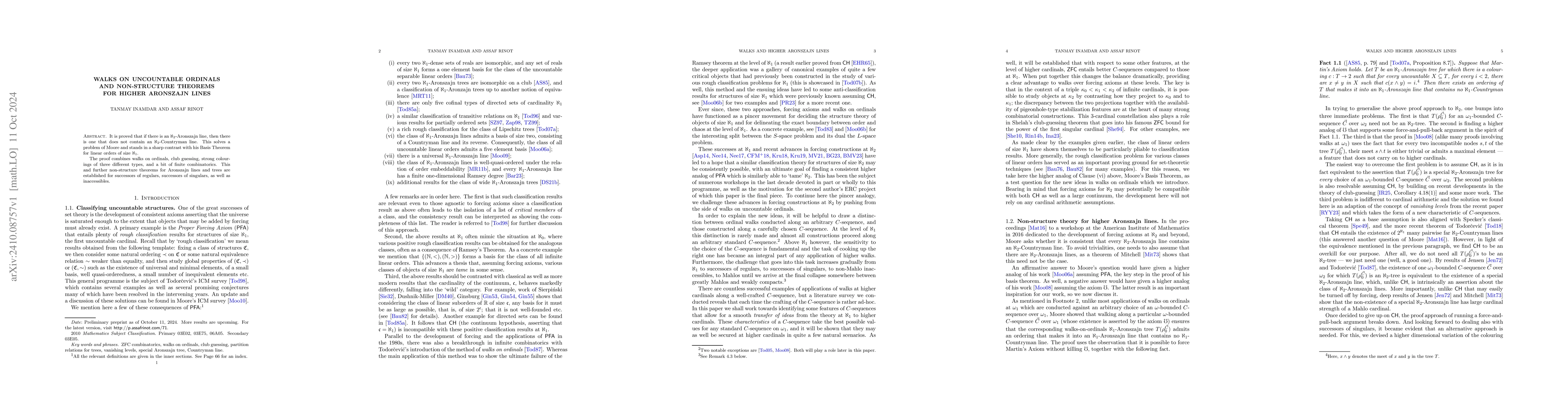 Thumbnail for Walks on uncountable ordinals and non-structure theorems for higher
  Aronszajn lines
