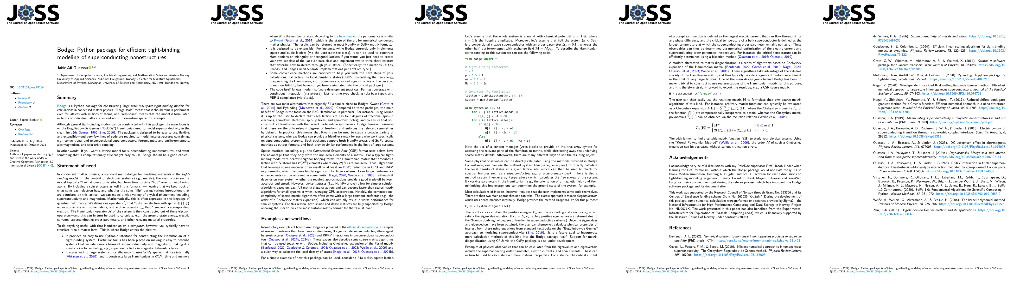 Thumbnail for Bodge: Python package for efficient tight-binding modeling of
  superconducting nanostructures