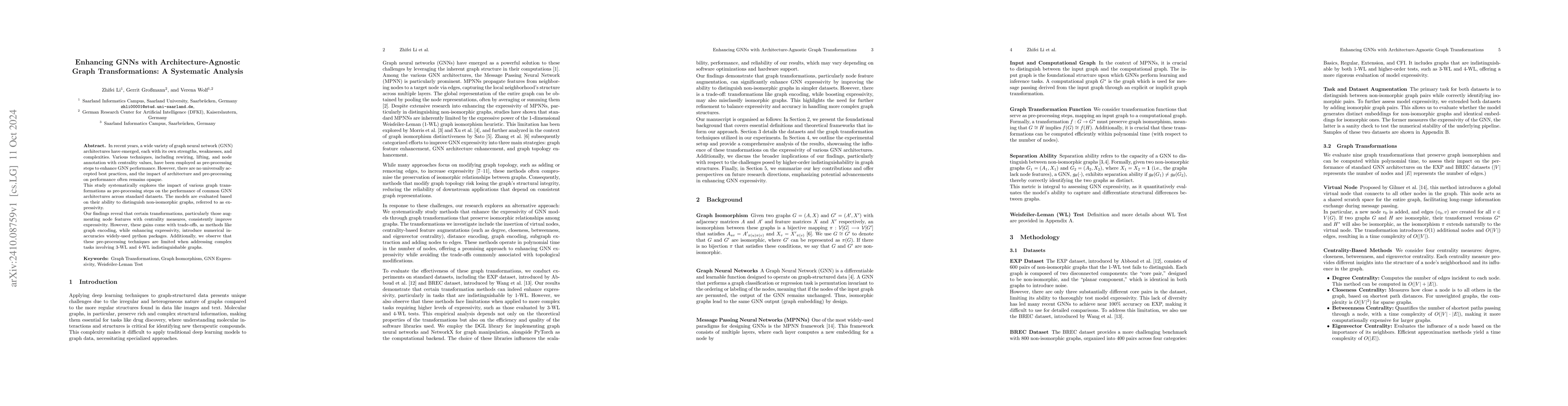 Thumbnail for Enhancing GNNs with Architecture-Agnostic Graph Transformations: A
  Systematic Analysis