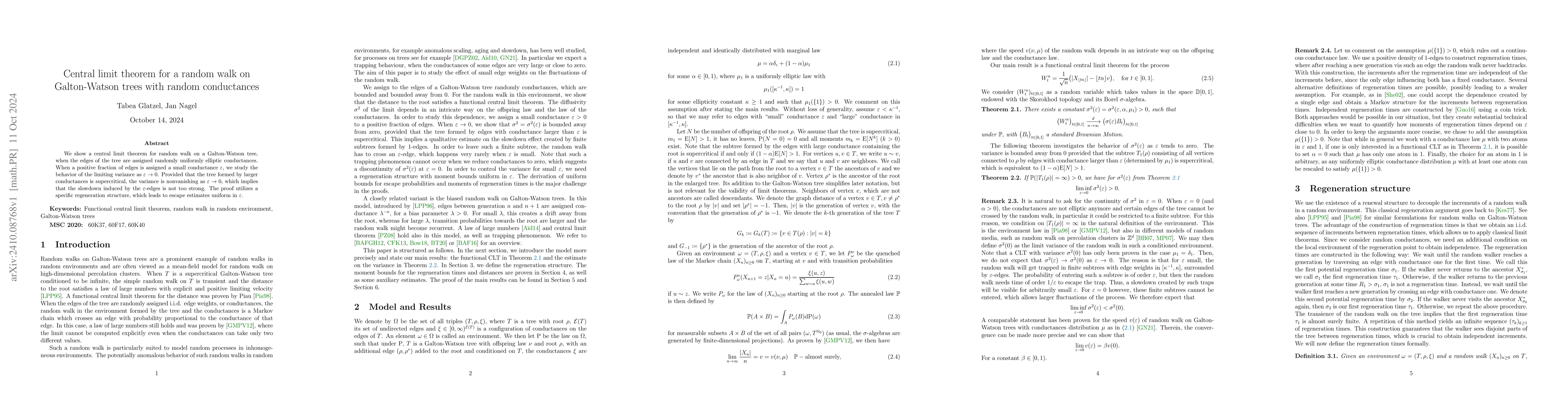 Thumbnail for Central limit theorem for a random walk on Galton-Watson trees with
  random conductances