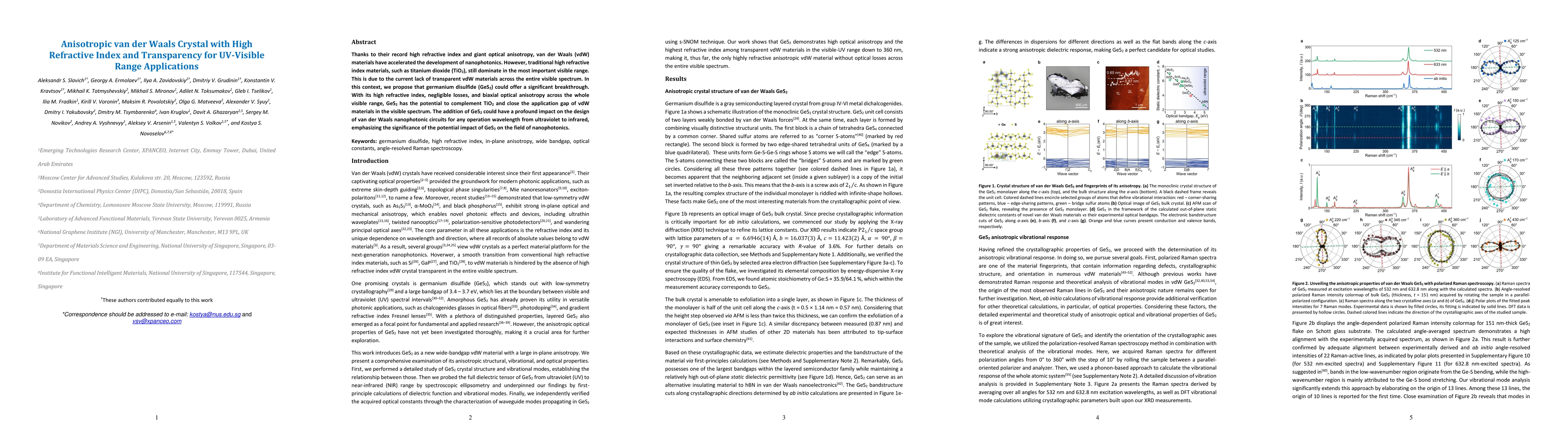 Thumbnail for Anisotropic van der Waals Crystal with High Refractive Index and
  Transparency for UV-Visible Range Applications