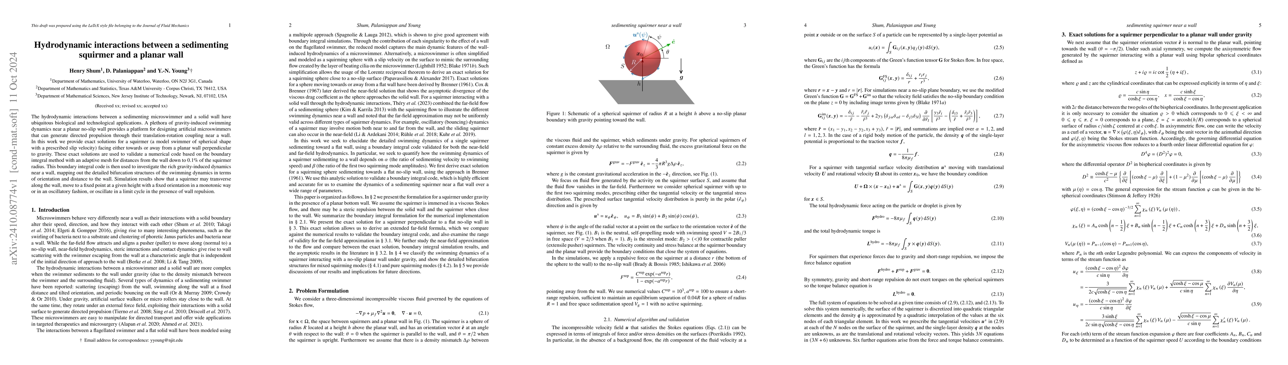 Thumbnail for Hydrodynamic interactions between a sedimenting squirmer and a planar
  wall