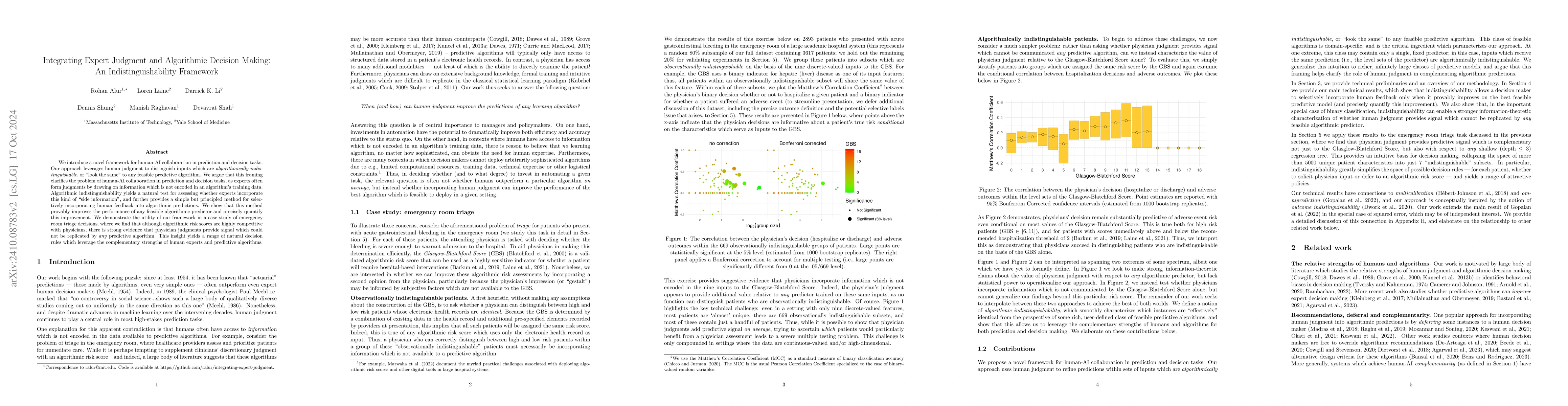 Thumbnail for Integrating Expert Judgment and Algorithmic Decision Making: An
  Indistinguishability Framework