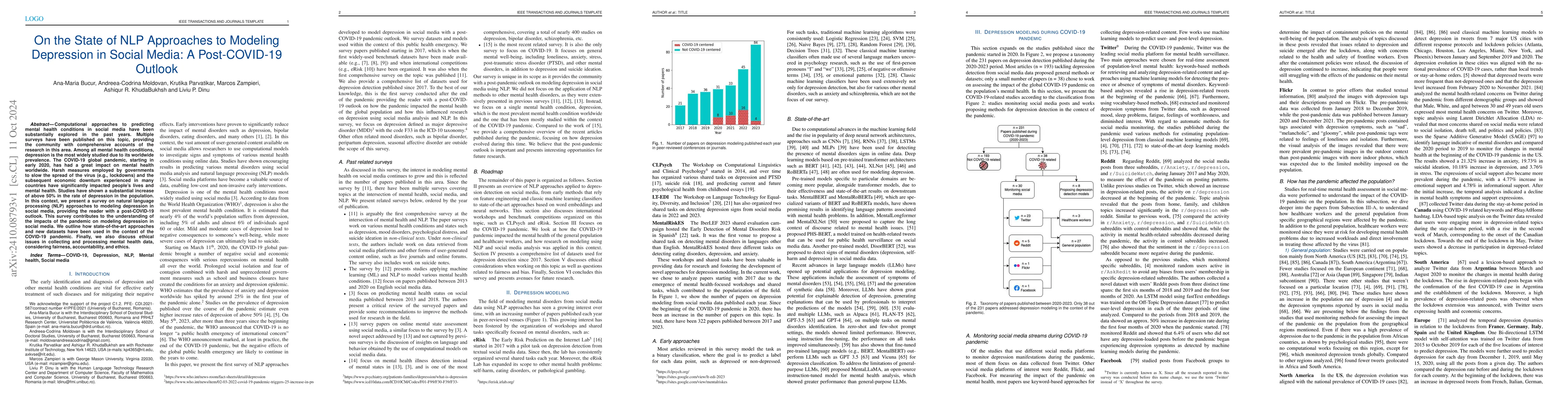 Thumbnail for On the State of NLP Approaches to Modeling Depression in Social Media: A
  Post-COVID-19 Outlook