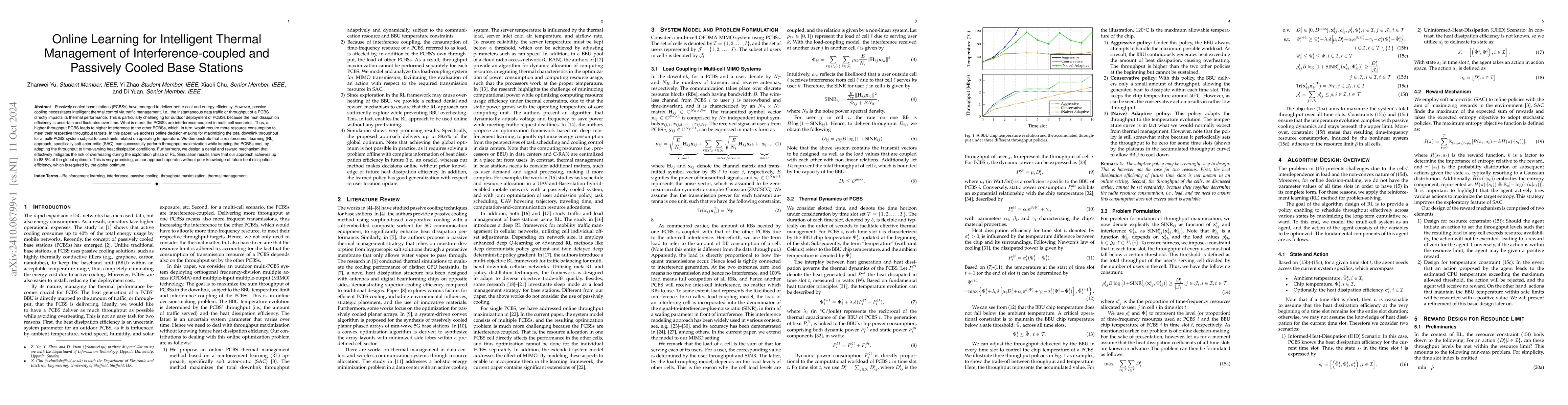 Thumbnail for Online Learning for Intelligent Thermal Management of
  Interference-coupled and Passively Cooled Base Stations