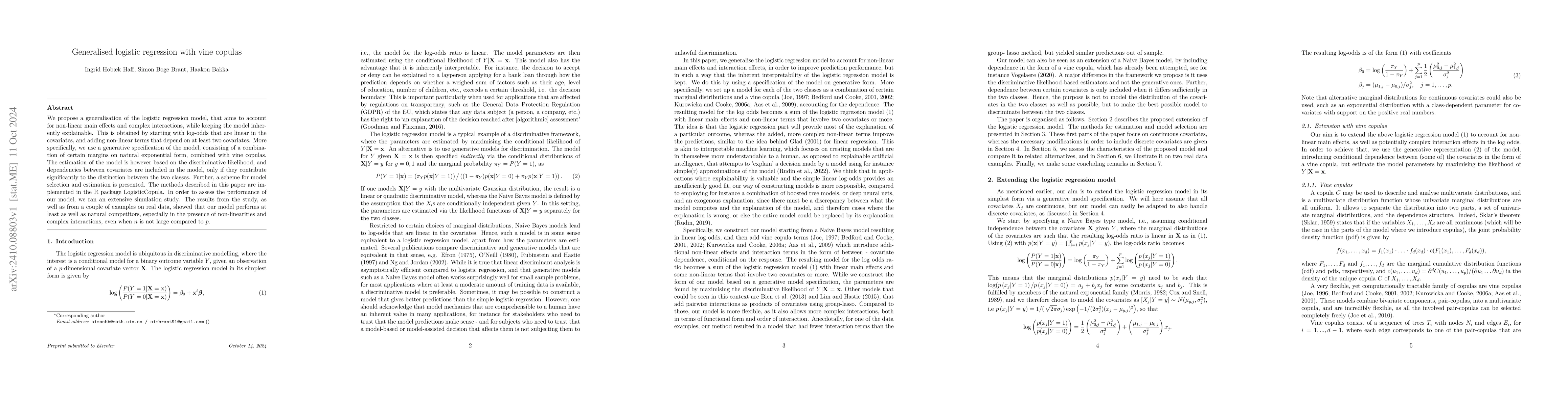 Thumbnail for Generalised logistic regression with vine copulas