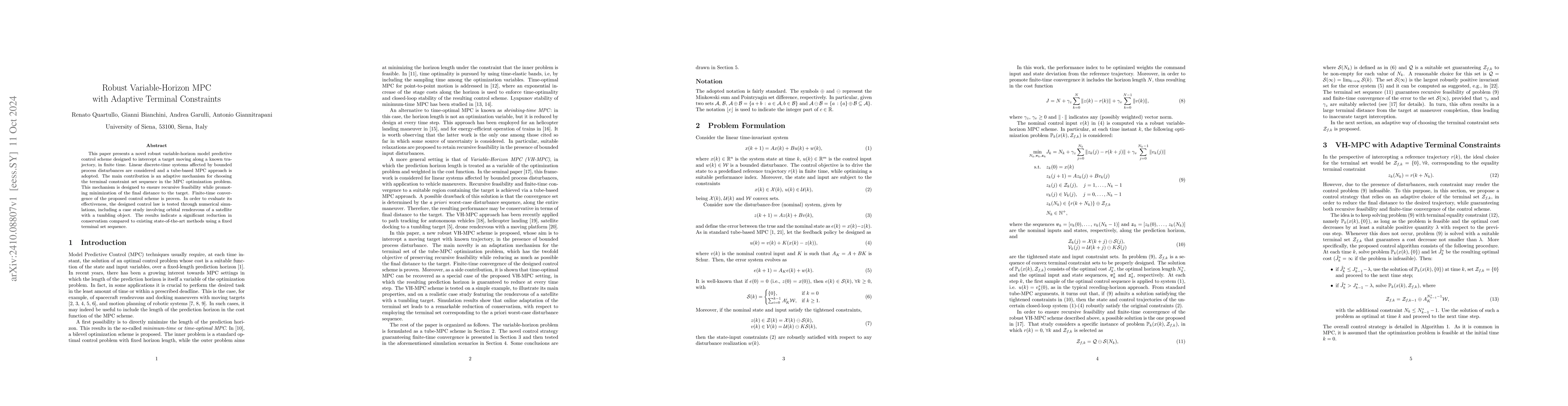 Thumbnail for Robust Variable-Horizon MPC with Adaptive Terminal Constraints