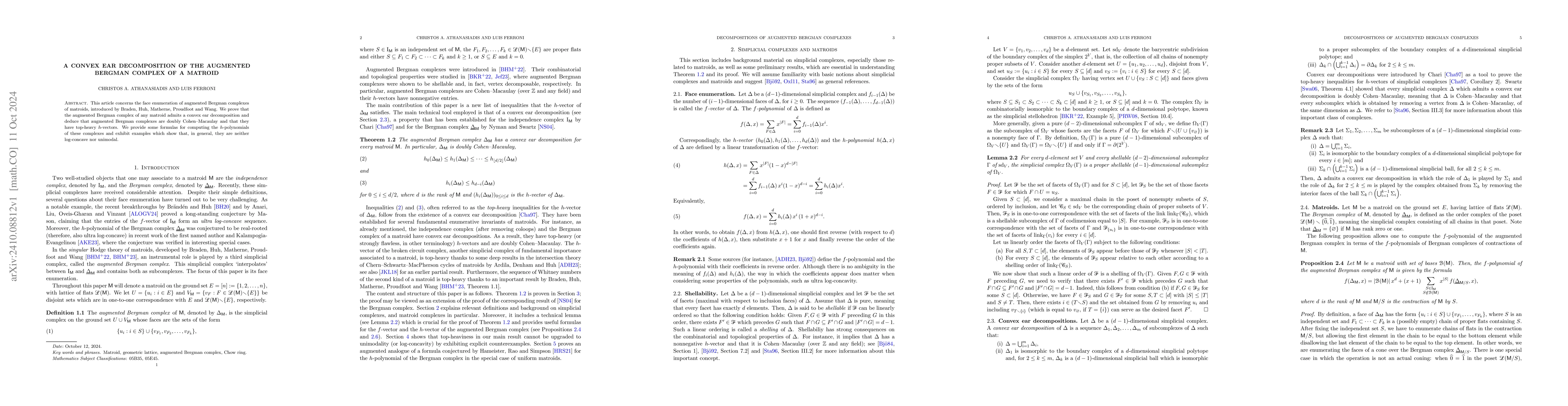 Thumbnail for A convex ear decomposition of the augmented Bergman complex of a matroid