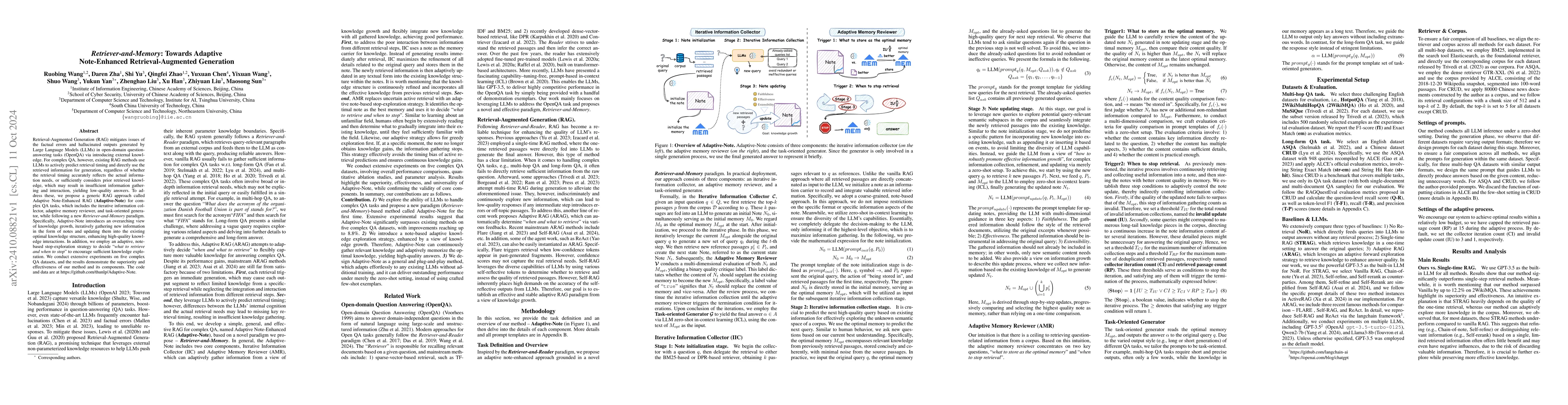 Thumbnail for Retriever-and-Memory: Towards Adaptive Note-Enhanced Retrieval-Augmented
  Generation