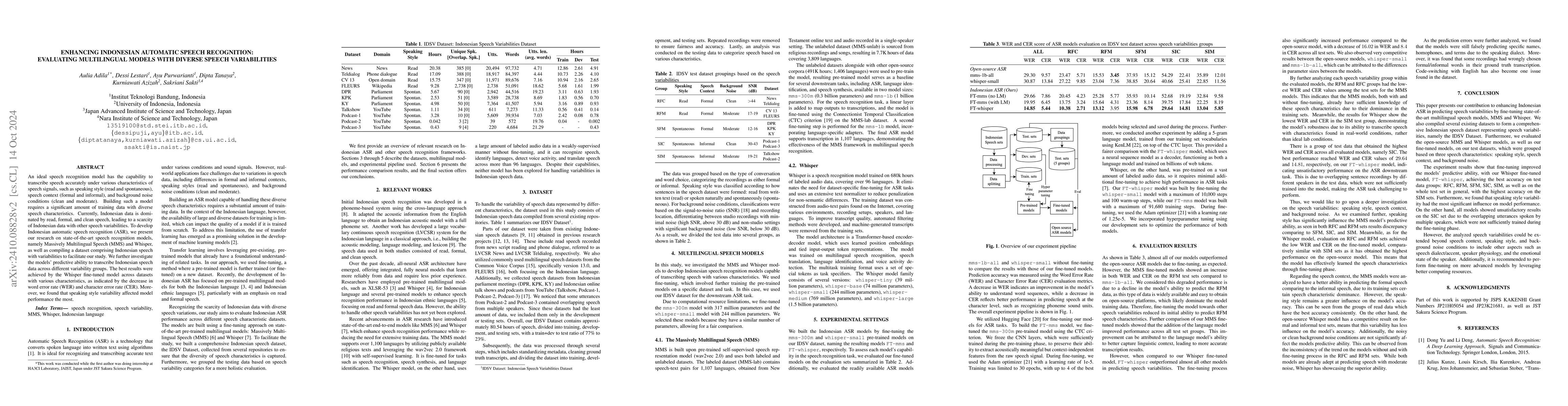Thumbnail for Enhancing Indonesian Automatic Speech Recognition: Evaluating
  Multilingual Models with Diverse Speech Variabilities