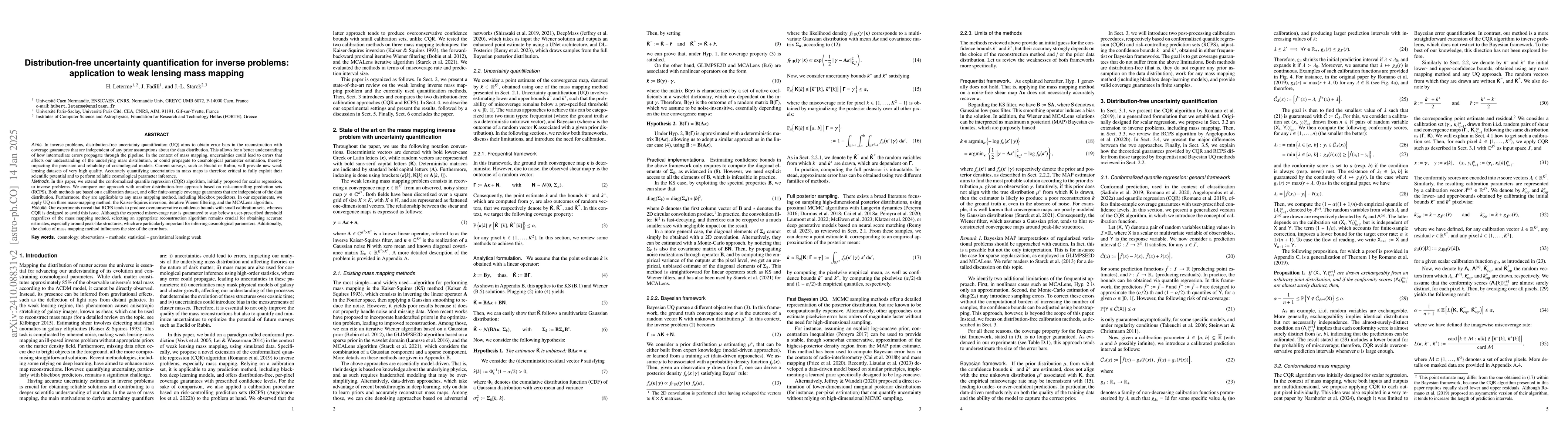 Thumbnail for Distribution-free uncertainty quantification for inverse problems:
  application to weak lensing mass mapping