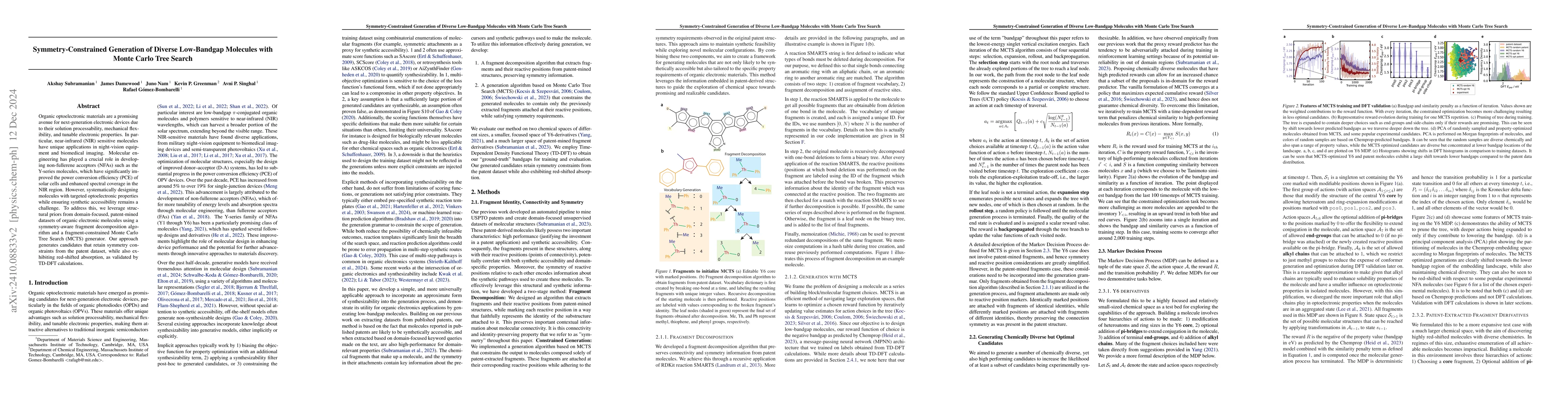 Thumbnail for Symmetry-Constrained Generation of Diverse Low-Bandgap Molecules with
  Monte Carlo Tree Search
