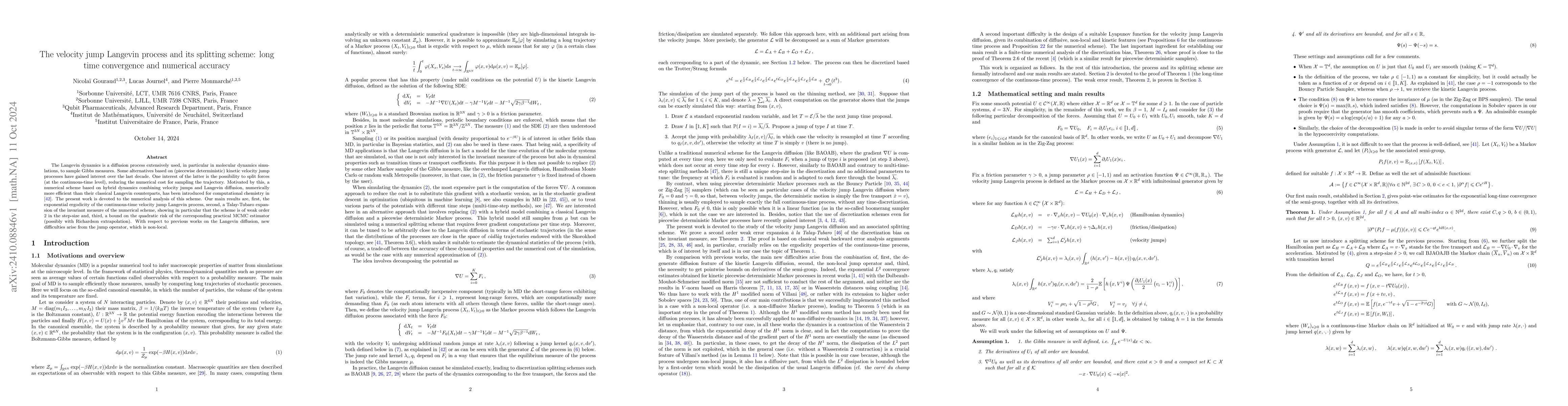 Thumbnail for The velocity jump Langevin process and its splitting scheme: long time
  convergence and numerical accuracy
