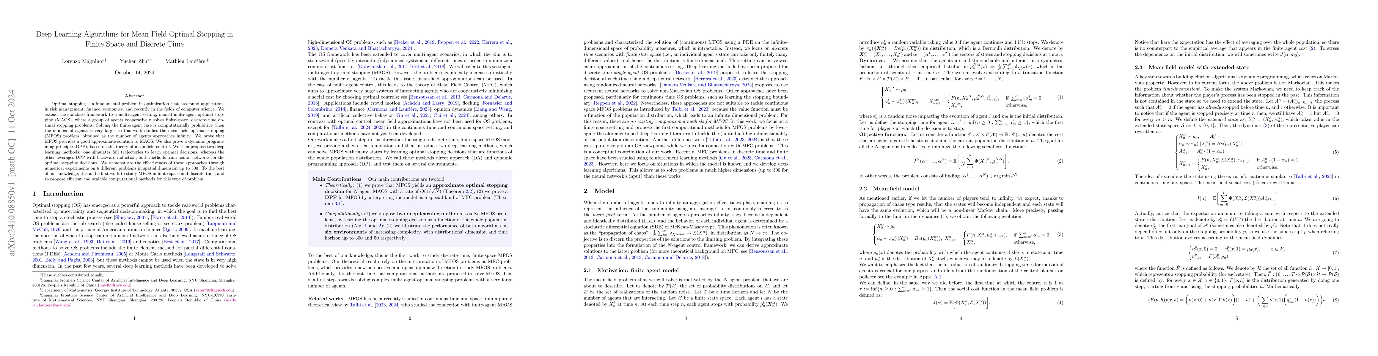 Thumbnail for Deep Learning Algorithms for Mean Field Optimal Stopping in Finite Space
  and Discrete Time