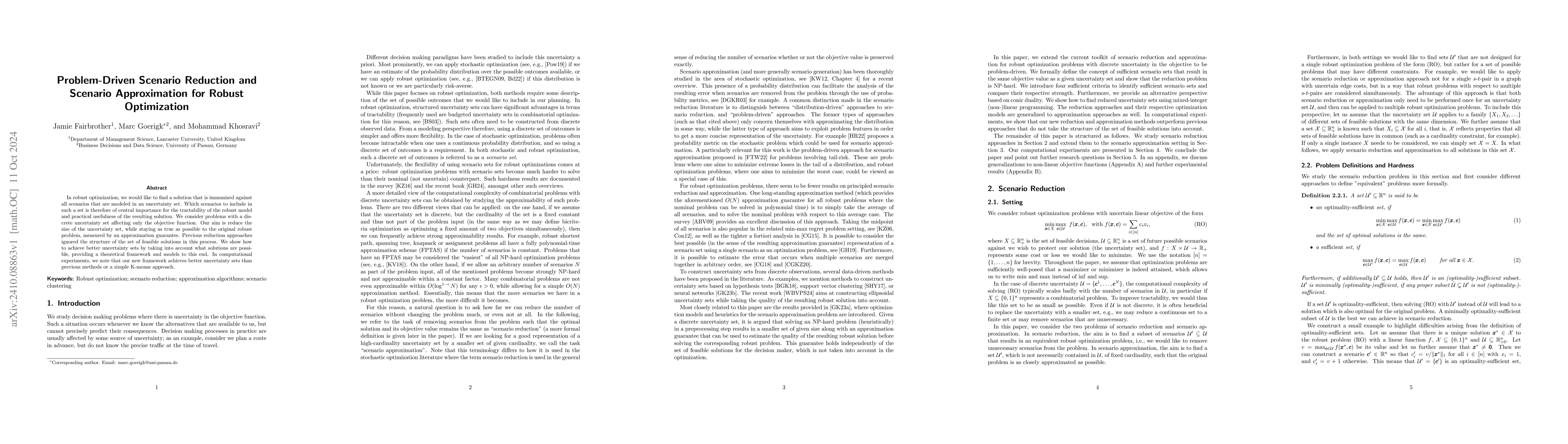 Thumbnail for Problem-Driven Scenario Reduction and Scenario Approximation for Robust
  Optimization
